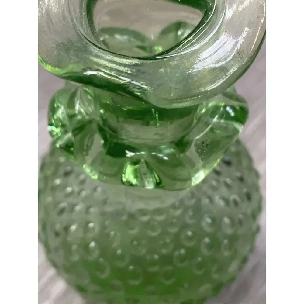 Vintage Green Hobnail Glass Bud Vase Applied Ruffle 4.5